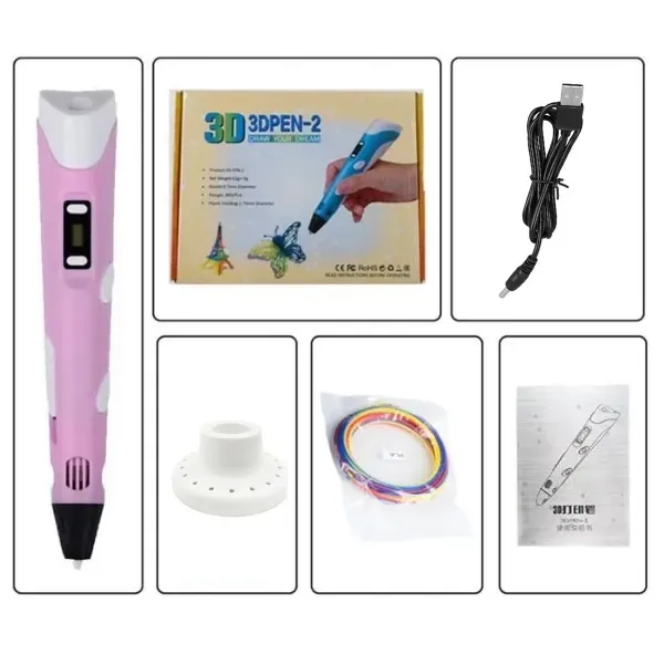 Stylo D’impression 3D Pour Enfants ABS/PLA (Alimentation : Cable USB) Couleur Rose