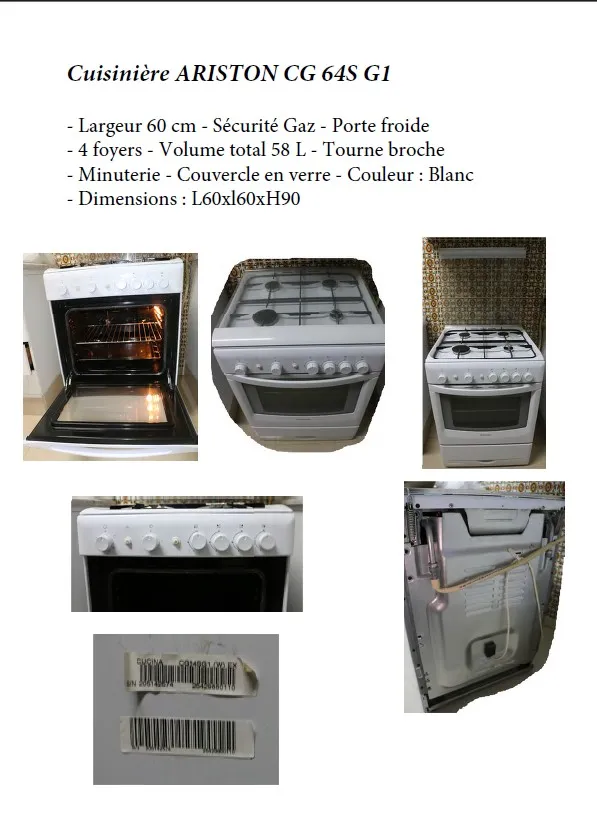Cuisinière ARISTON Gaz 4 feux - Etat Neuve très peu servie