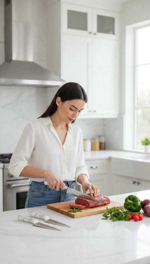ensemble de 3 couteaux de cuisine en acier inoxydable Vision avec des manches à motif marbre