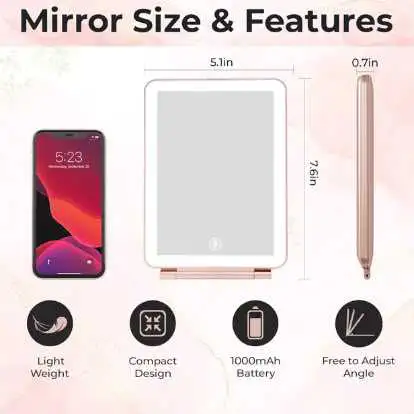 Miroir de maquillage de voyage rechargeable