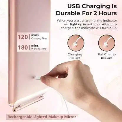 Miroir de maquillage de voyage rechargeable