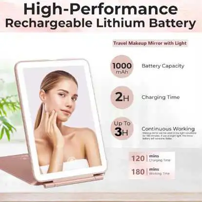 Miroir de maquillage de voyage rechargeable