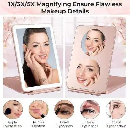 Miroir de maquillage de voyage rechargeable