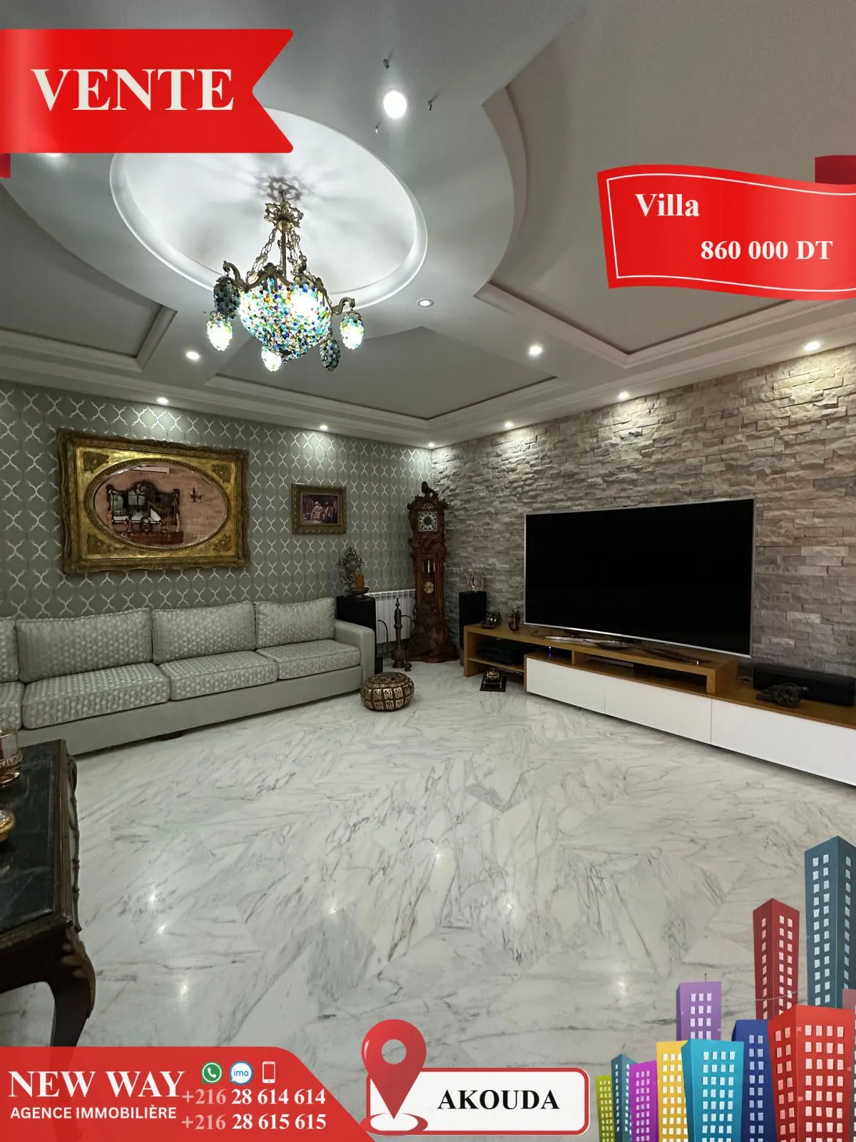 Villa de Plain Pied à Akouda dans un Quartier Résidentiel