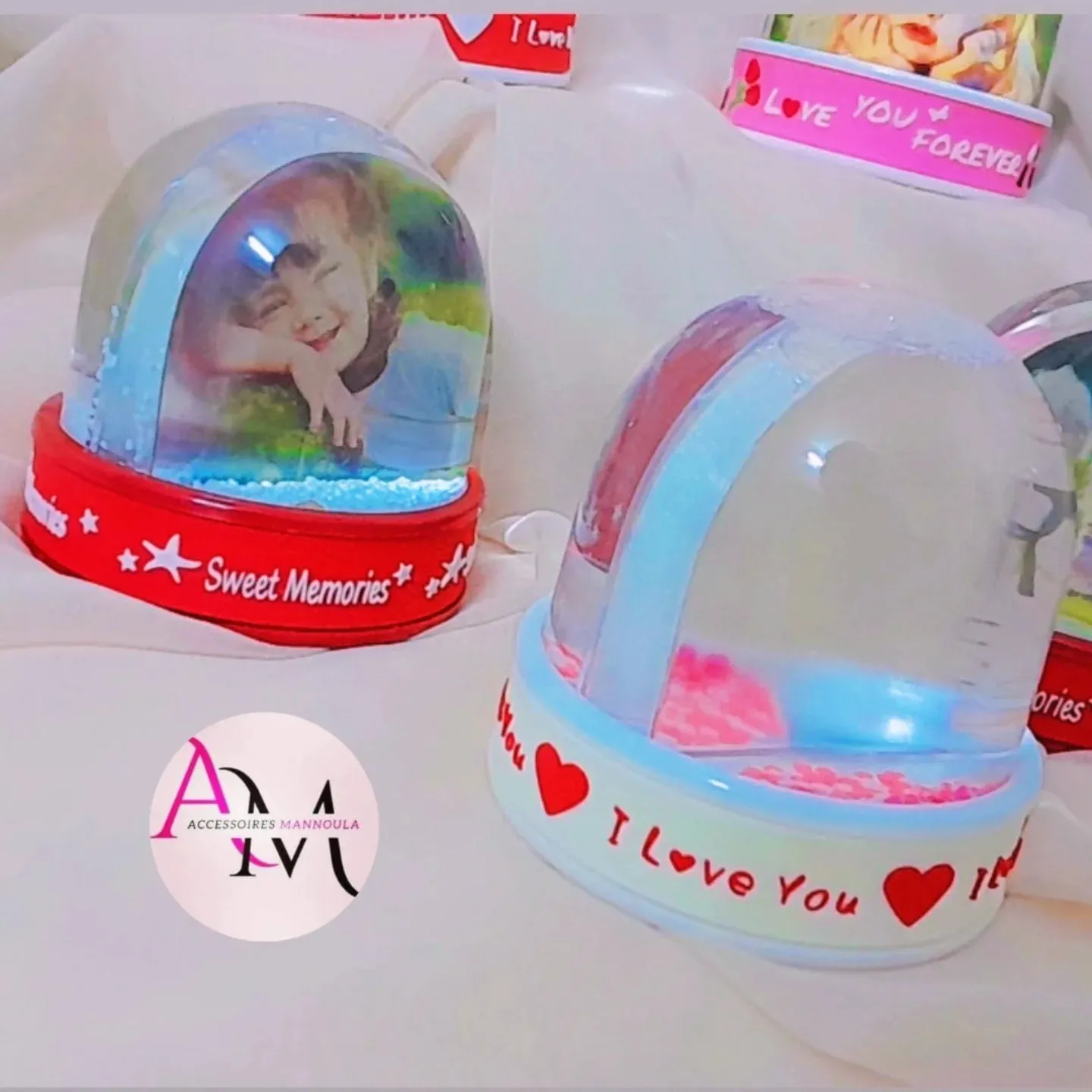 Boule de neige avec 2 photos personnalisés - musique & lumière