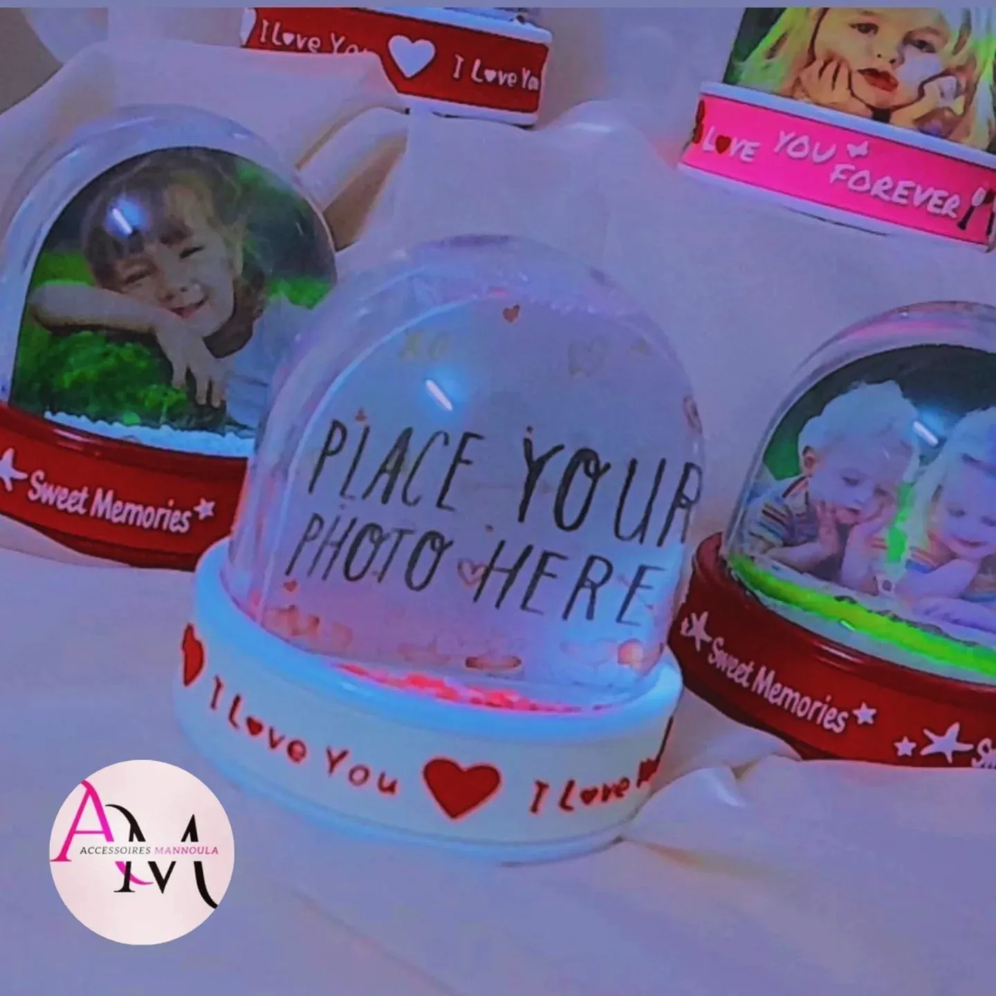 Boule de neige avec 2 photos personnalisés - musique & lumière