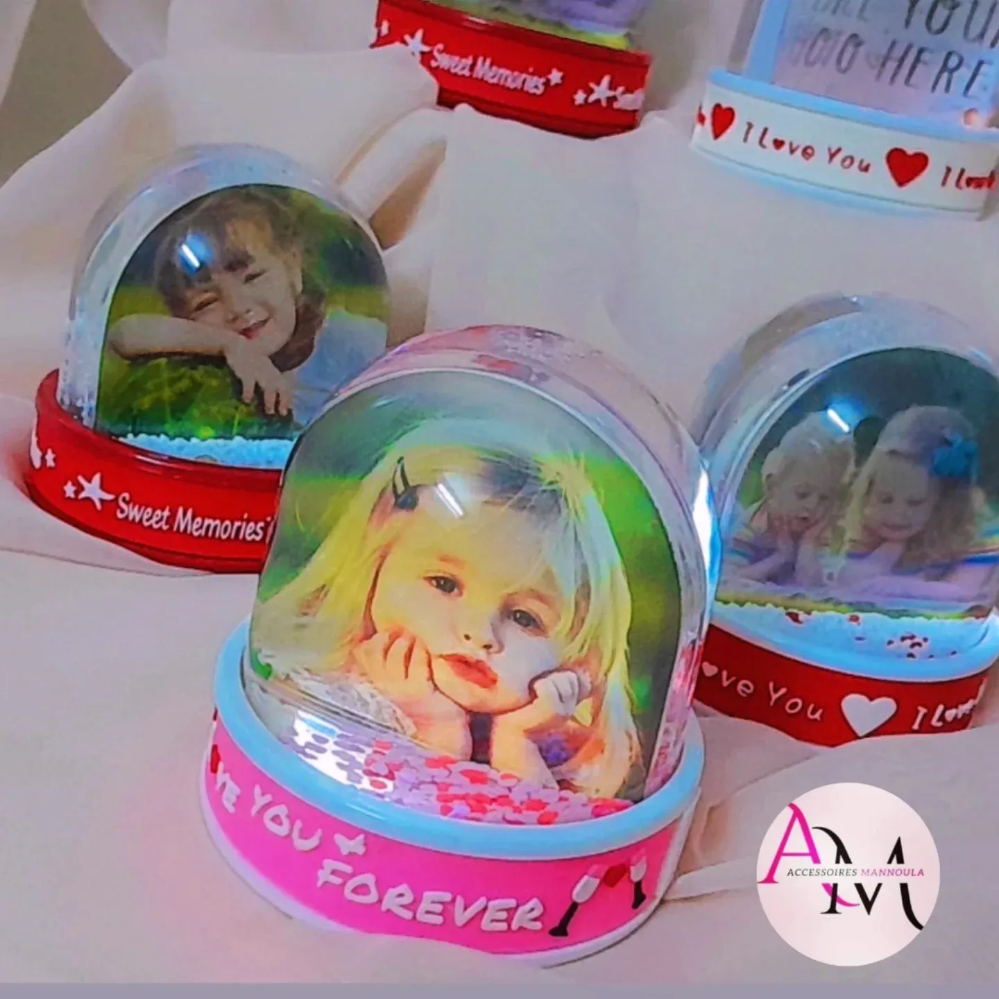 Boule de neige avec 2 photos personnalisés - musique & lumière