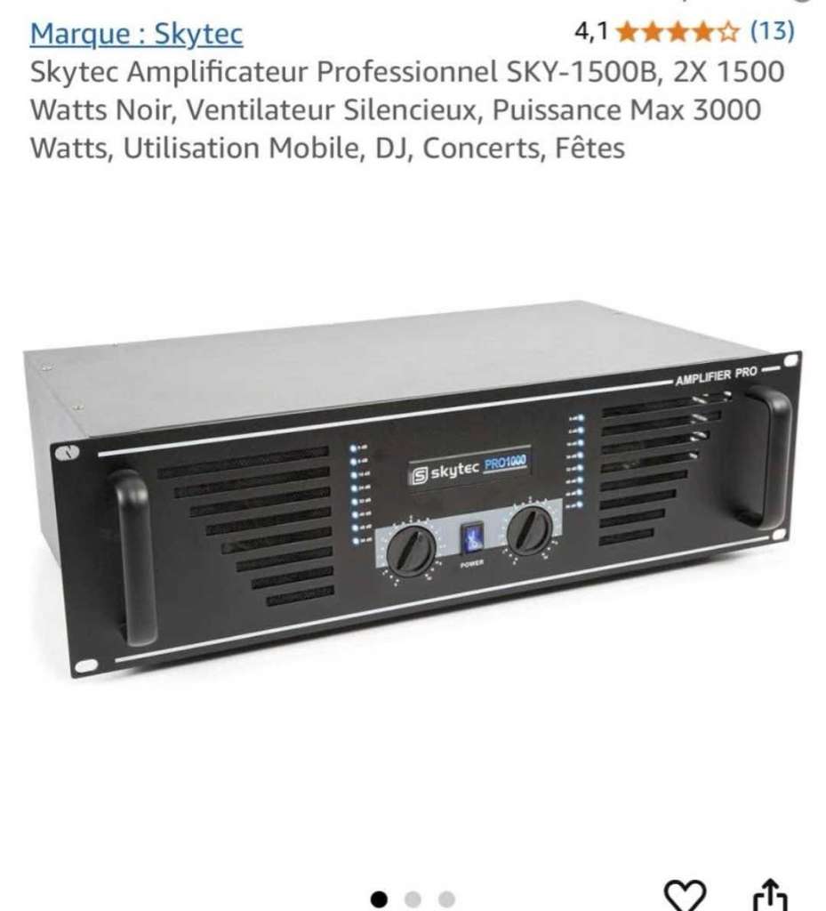 SkyTec SKY-1500B - Amplificateur Professionnel, 3000watts , Ventilateur Silencieux 