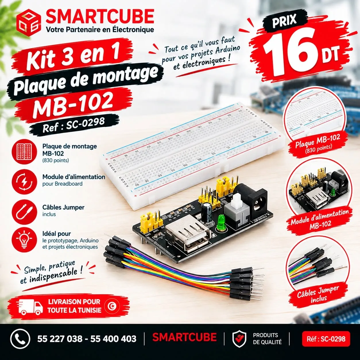  Kit 3 en 1 – Plaque de Montage MB-102