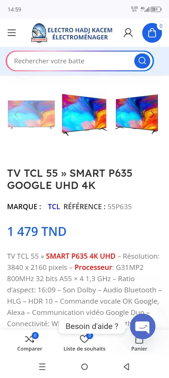 Tv tcl neuf jamais utilisé  1150dt ou lieu de 1500 avec garantie 2 ans