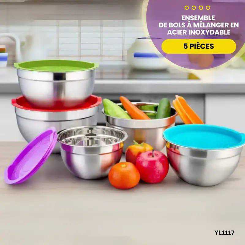 Ensemble de bols en acier inoxydable avec couvercles (5 pièces)