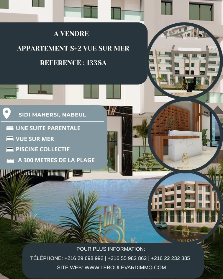 A vendre Appartement S+2 à Sidi Mahersi , Nabeul