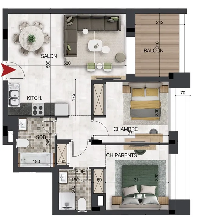 A vendre Appartement S+2 à Sidi Mahersi , Nabeul