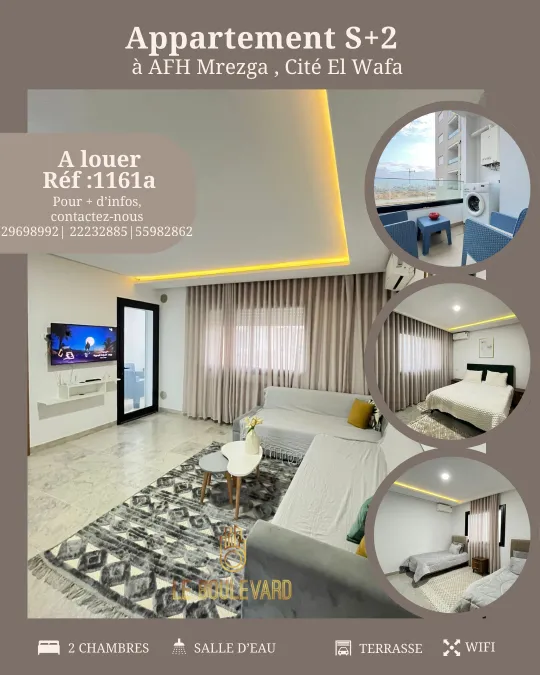A louer Appartement S+2 à AFH Mrezga , Cité El Wafa