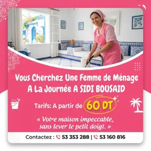 femme de menage par jour a sidi bou said