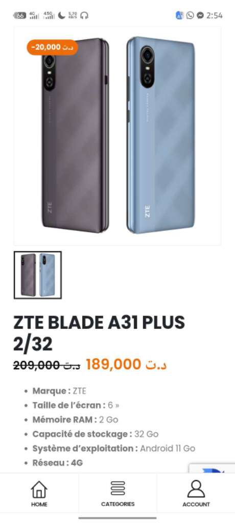 A vendre smartphone ZTE blade A31