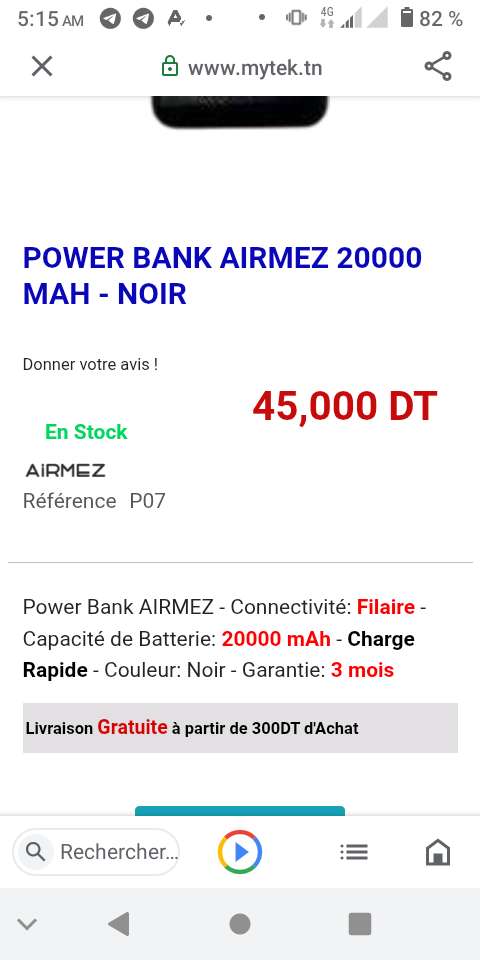 A vendre smartphone ZTE blade A31 Android 11.. avec  pawer bank  Airmez 20000 mah