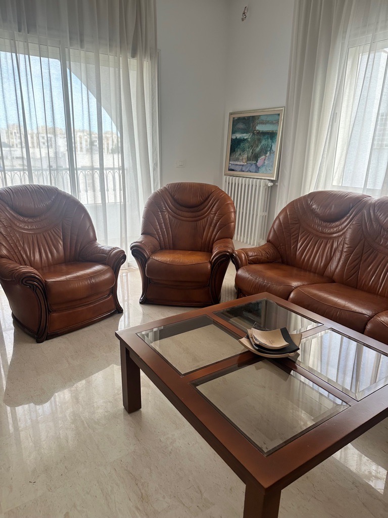 Salon cuir marrons 7 places