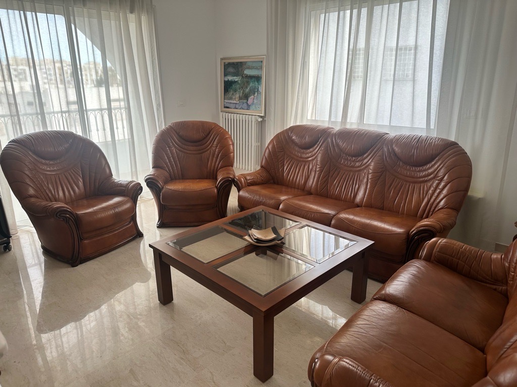 Salon cuir marrons 7 places