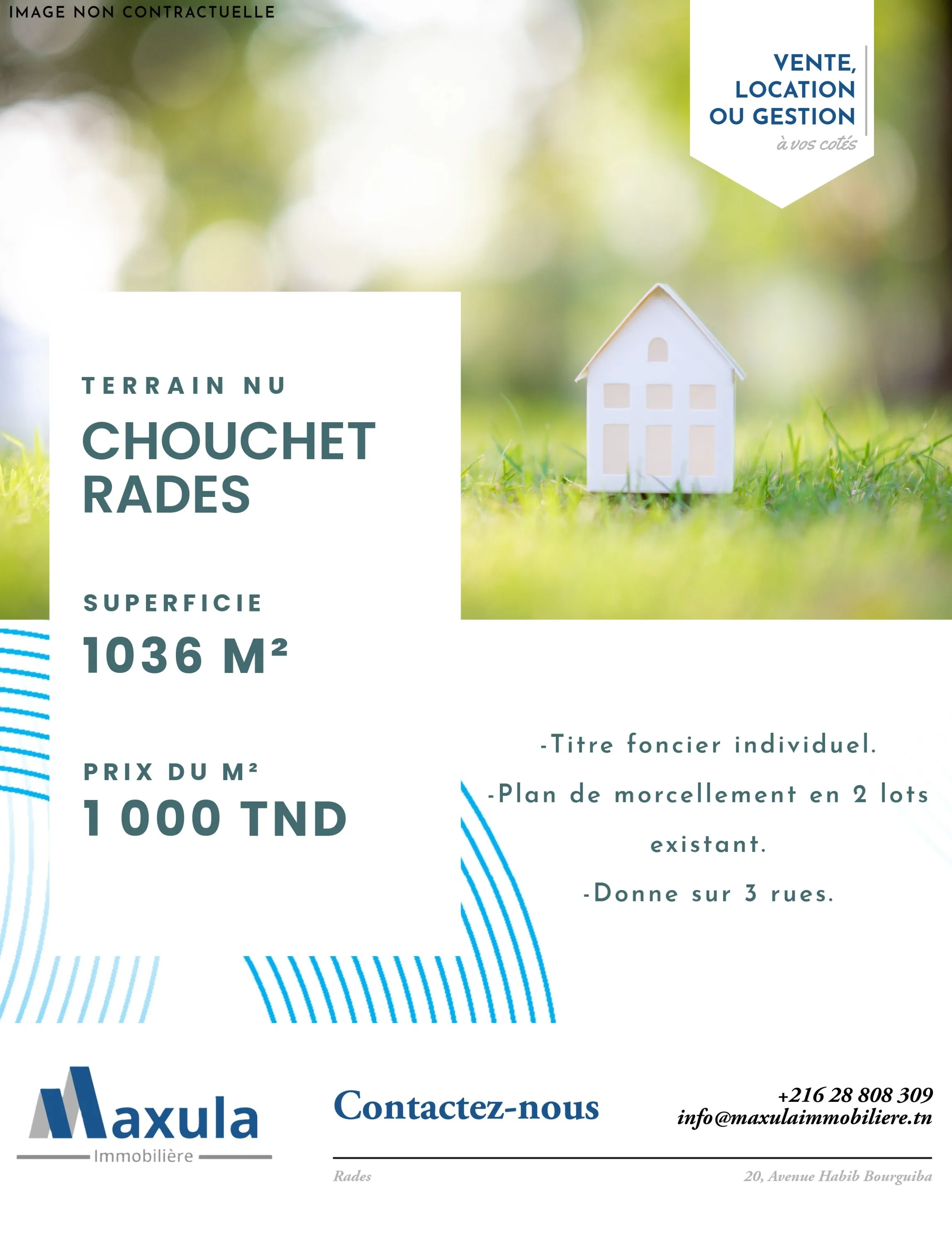 À VENDRE TERRAIN DE 1036M² À CHOUCHET RADES EN BORDURE DE FORÊT