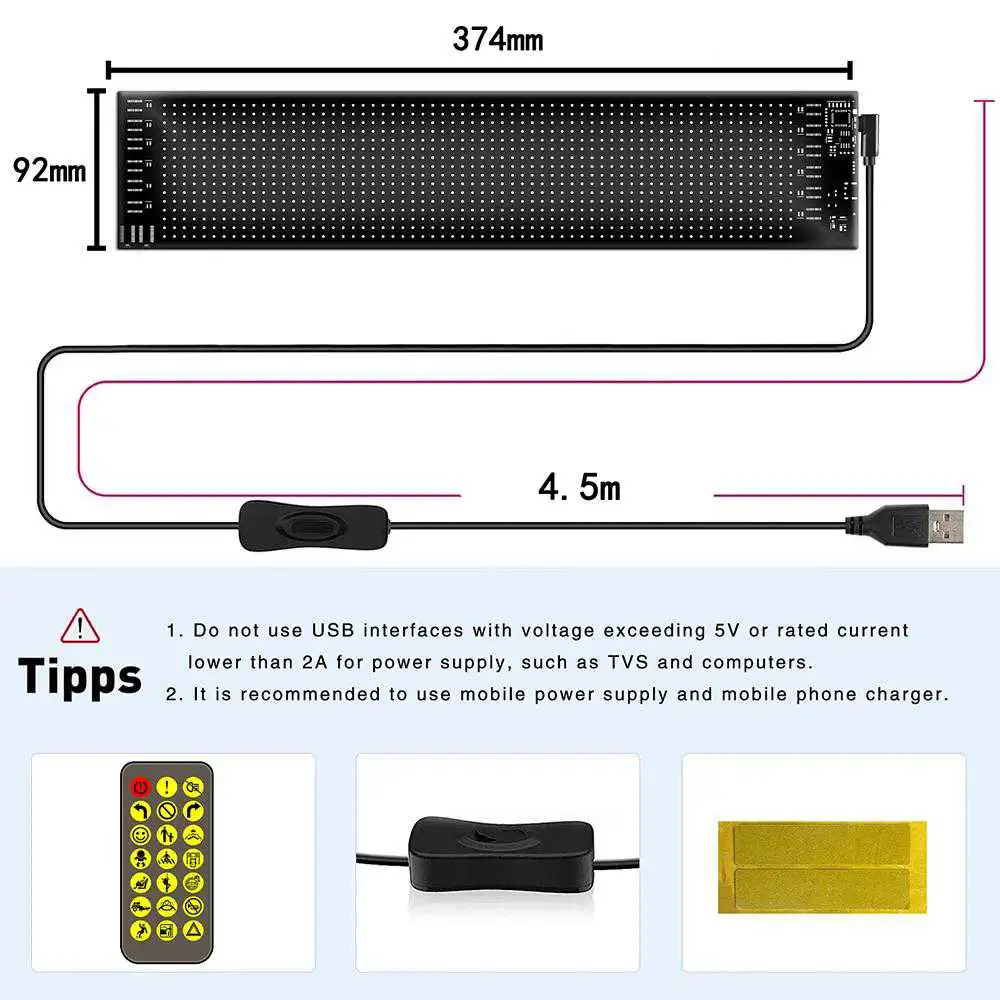Panneau d'affichage LED Flexible 12 x 60 cm