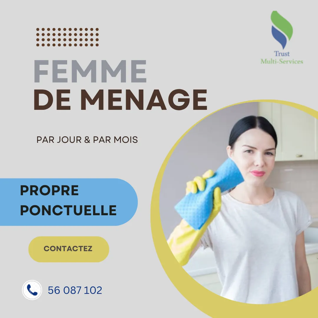 Femme de Ménage Fiable à Domicile – Par Mois