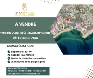 A vendre terrain 331m² à Hammamet Nord 