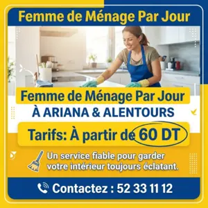 Femmes de ménage disponibles par jour dès 60 DT !