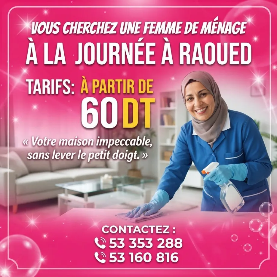 femme de menage par jour a raoued