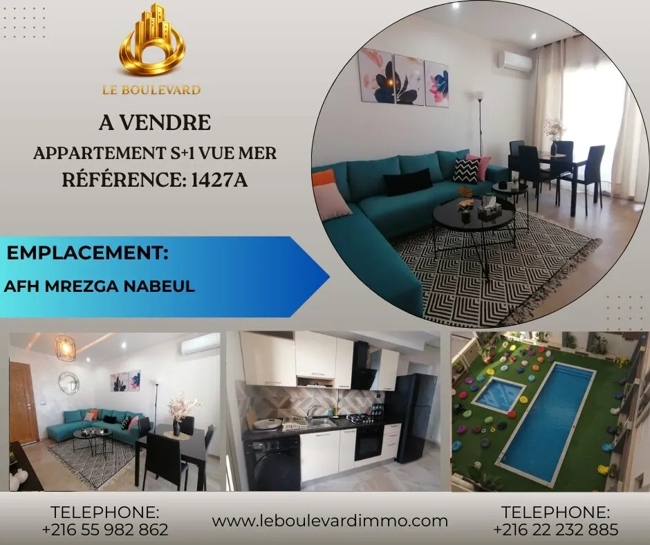 A Vendre Appartement S+1 Vue Sur Mer à AFH Mrezga, Nabeul 