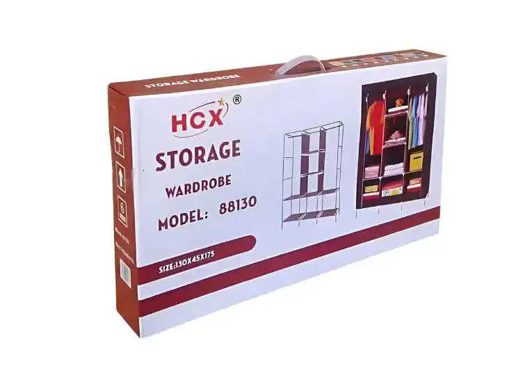 Armoire portable avec rail de suspension et étagères en tissu