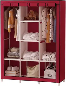 Armoire portable avec rail de suspension et étagères en tissu