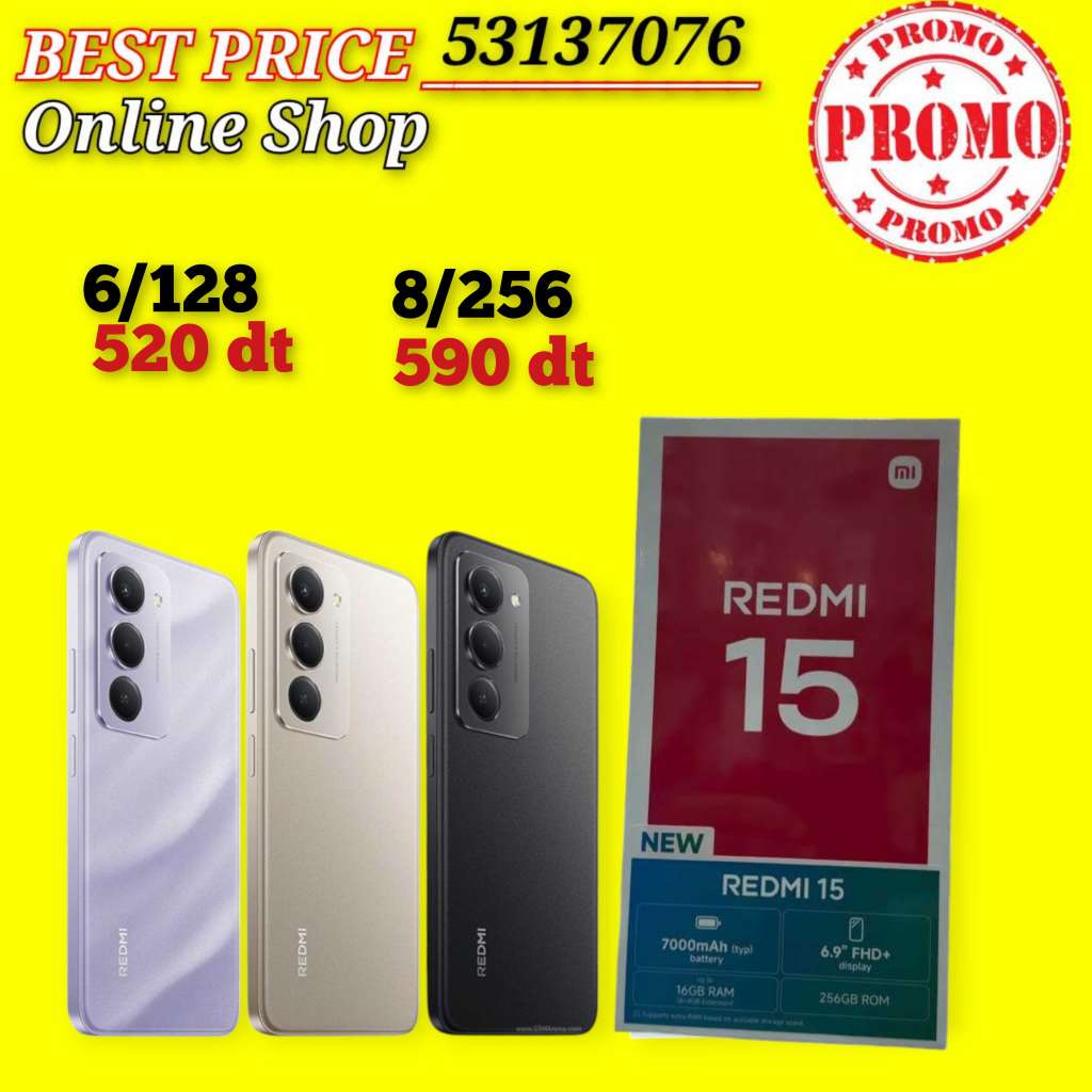 Redmi 15 Cacheté paquet fermé #Validé✔️ Batterie 7000 mAh🔶
➖6/128=520 dt
➖8/256=590 dt