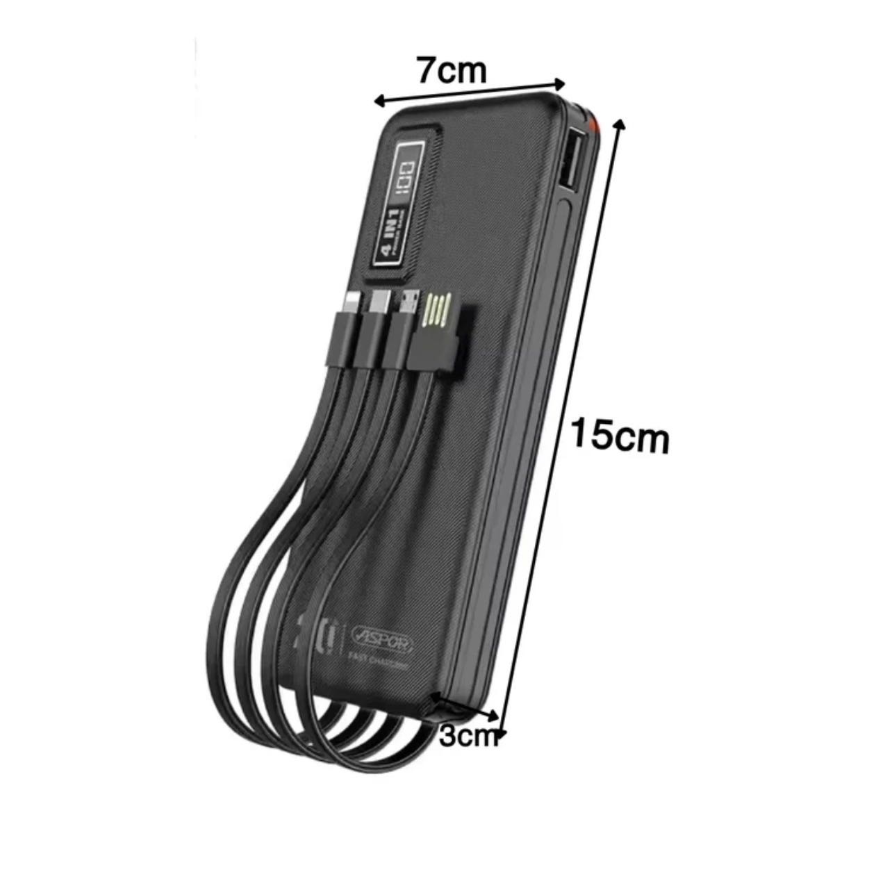 ASPOR Power Bank 20000 mAh 22,5W Charge Rapide Avec Cables Intégrés 4 en 1