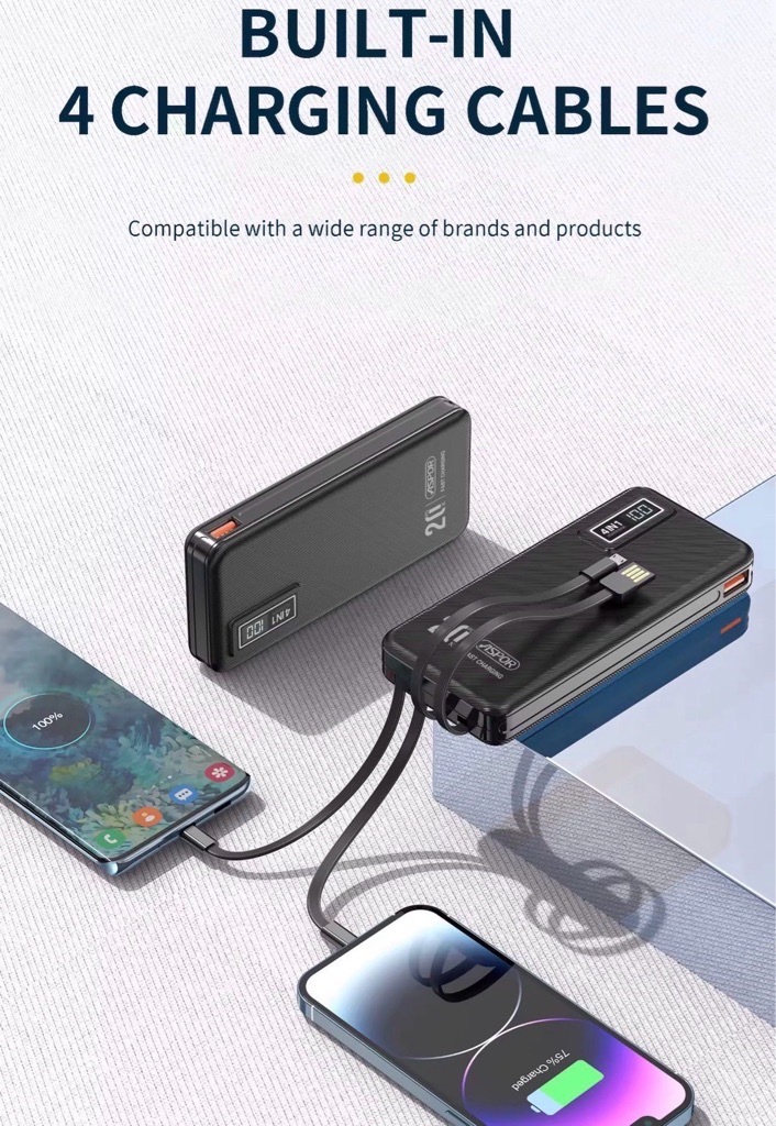 ASPOR Power Bank 20000 mAh 22,5W Charge Rapide Avec Cables Intégrés 4 en 1