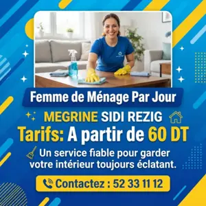 FEMME DE MENAGE PAR JOUR A MEGRINE SIDI REZIG