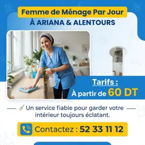 Femmes de ménage disponibles par jour dès 60 DT !