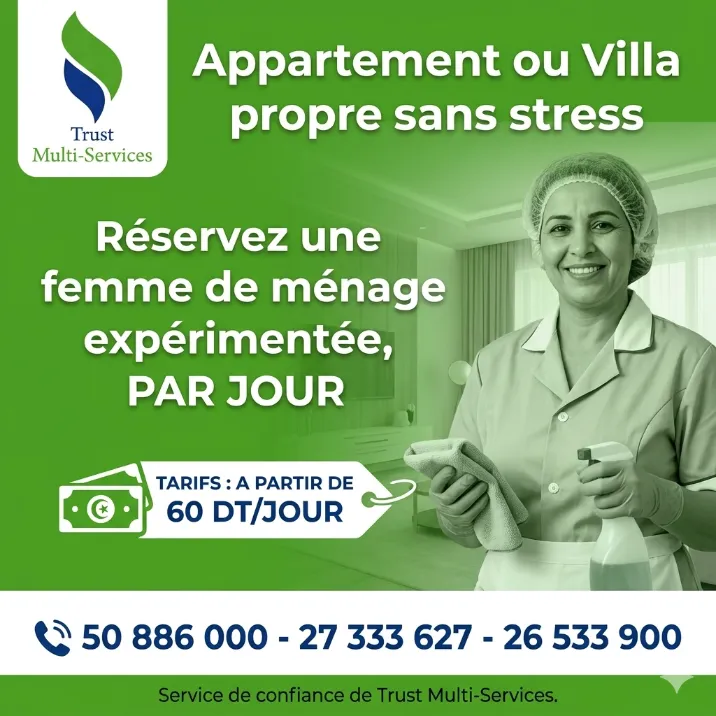 FEMME DE MENAGE PAR JOUR A ARIANA VILLE