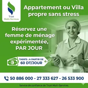 FEMME DE MENAGE PAR JOUR A ARIANA VILLE