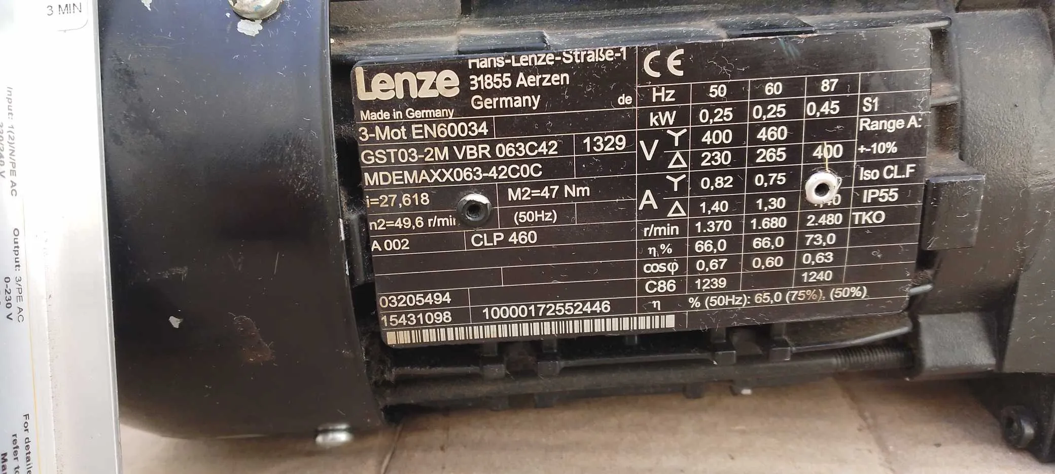Ensemble moto reducteur +variateur 0.25 kw