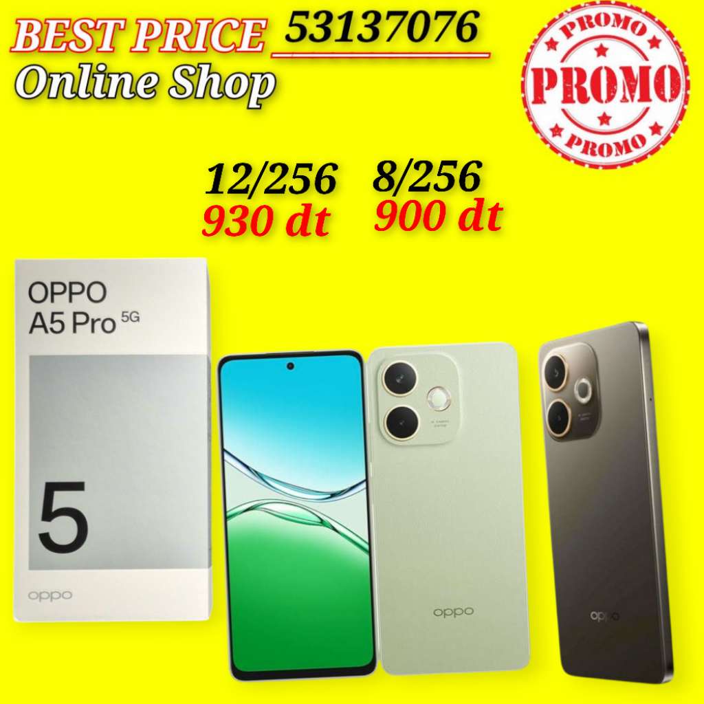 Oppo A5 Pro 5G Cacheté validé✔️ Couleur :VERT/Marron ➖8/256 =900 dt ➖12/256=930 dt