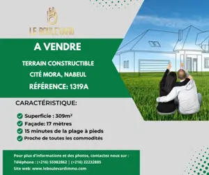 A vendre terrain 309m² à Cité Mora , Nabeul