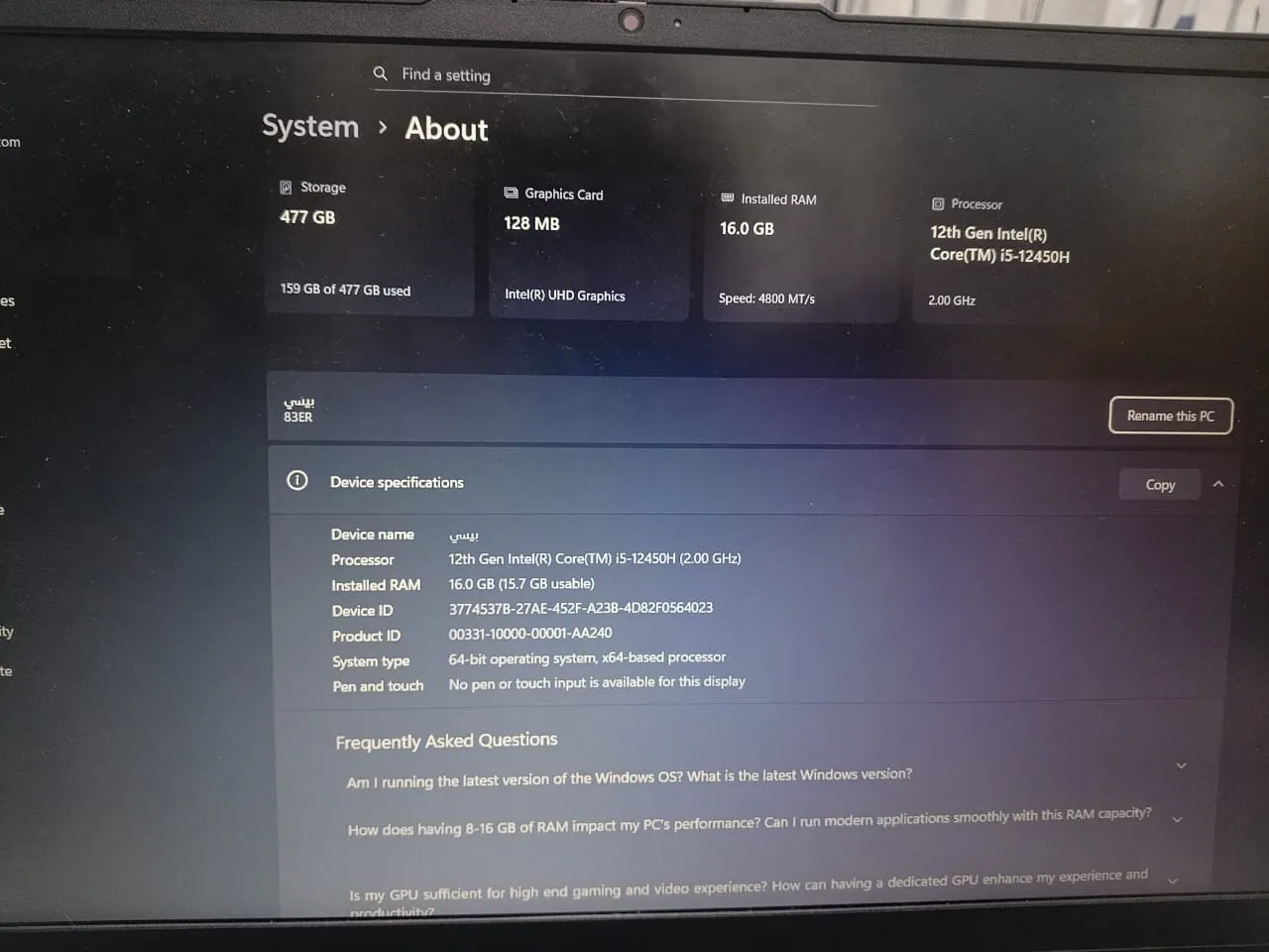 Lenovo ideapad slim 3i utulisé quelques mois 