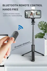 Selfie LED pliable sans fil Bluetooth, trépied avec commande à distance, lumière 3 couleurs