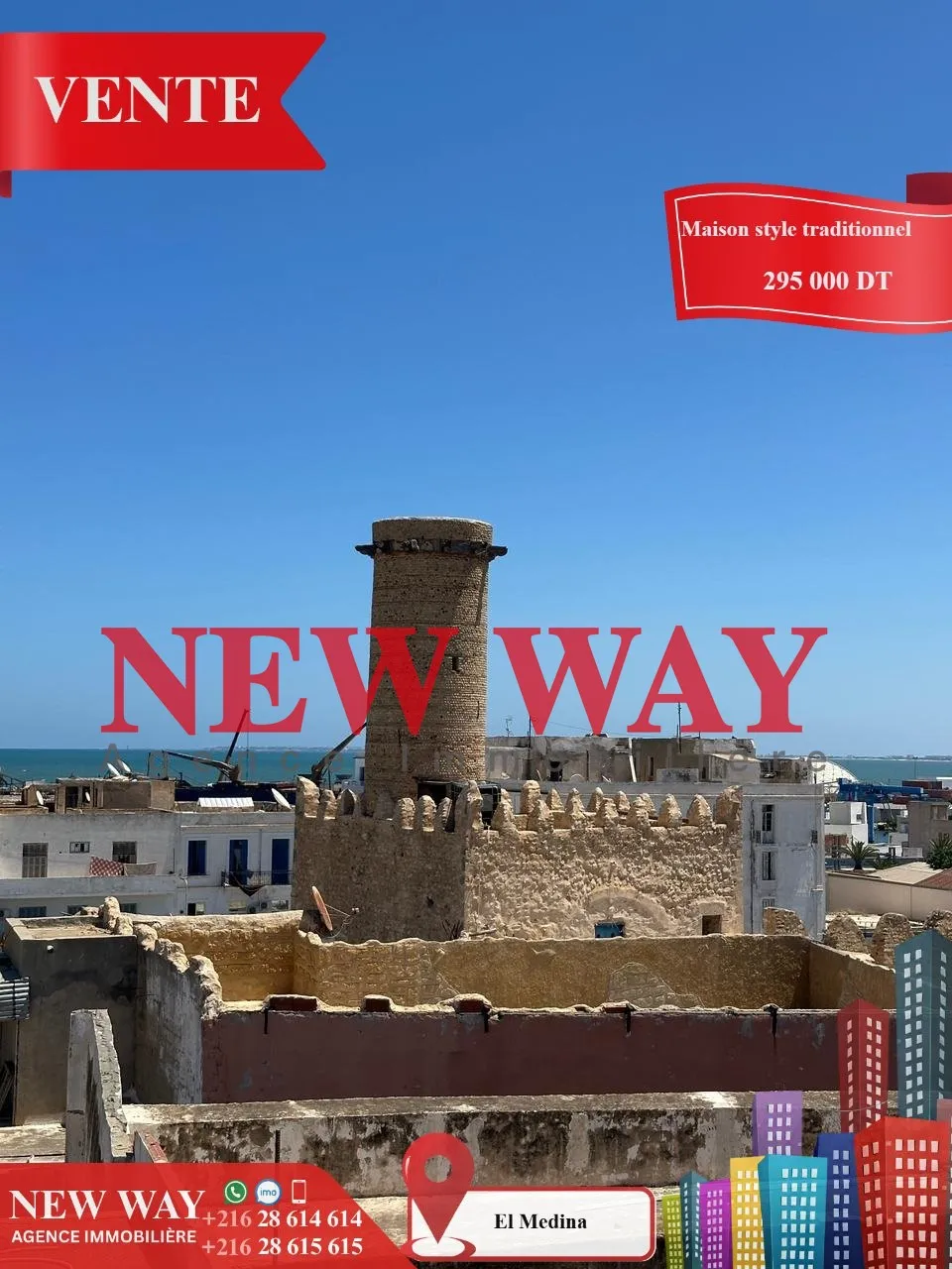 Maison style traditionnel à EL Médina Sousse ouvre sur trois rues