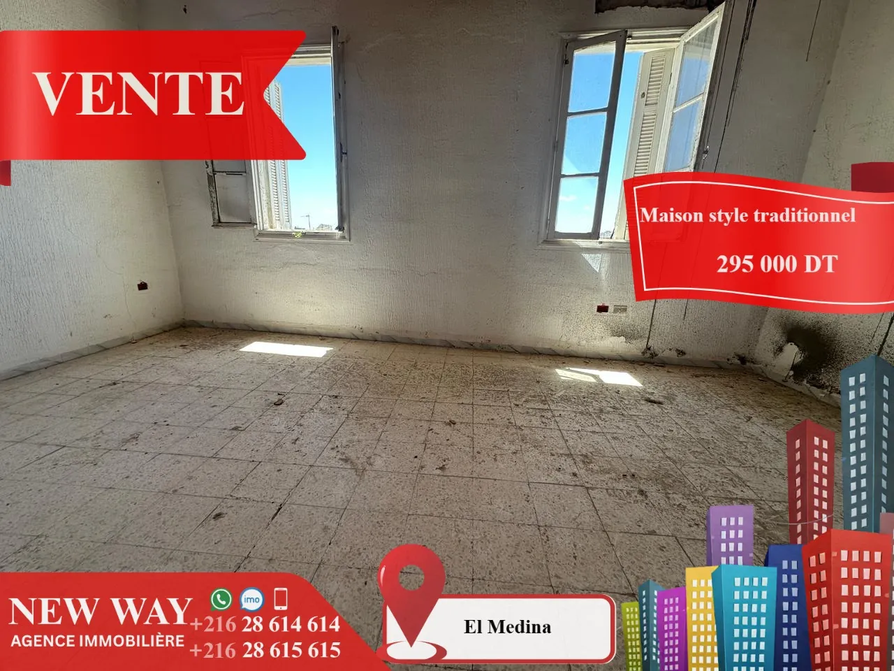 Maison style traditionnel à EL Médina Sousse ouvre sur trois rues