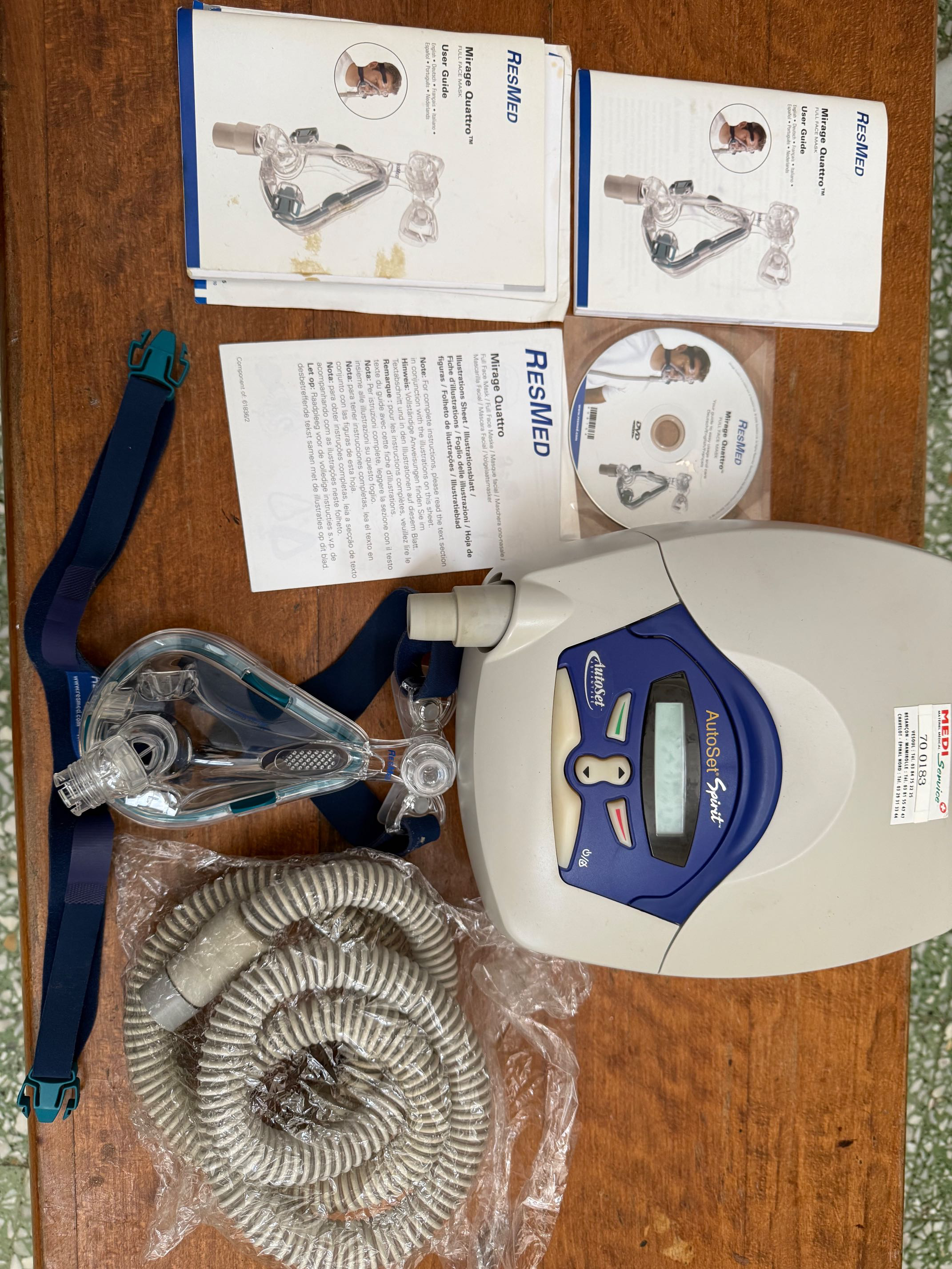 ResMed AutoSet Spirit – CPAP Automatique Complet avec Masque Mirage Quattro | Excellent État