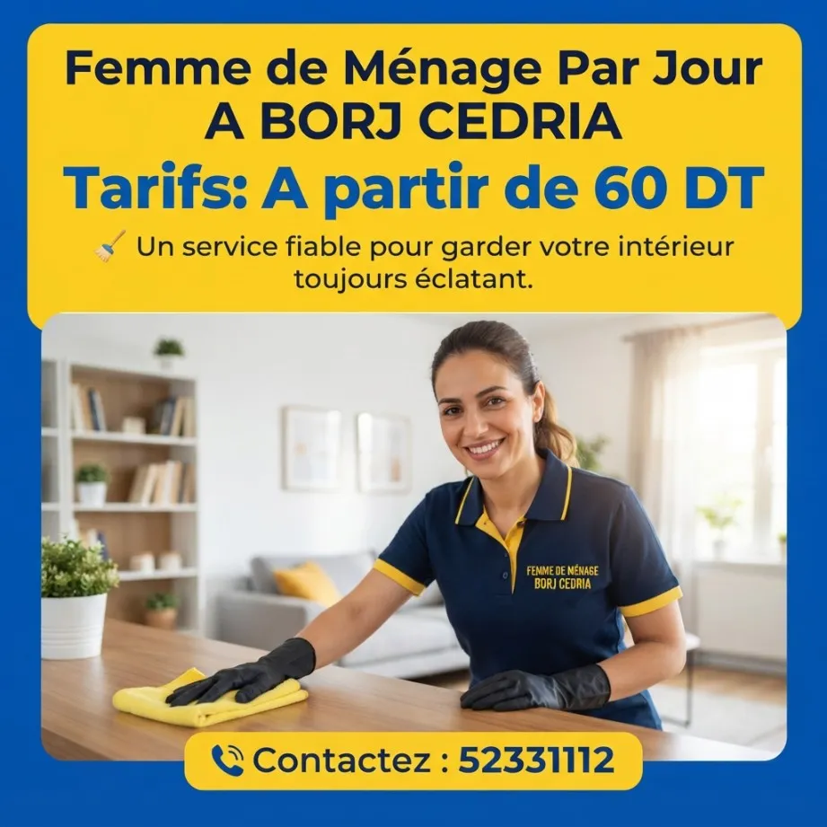 FEMME DE MENAGE PAR JOUR A BORJ CEDRIA