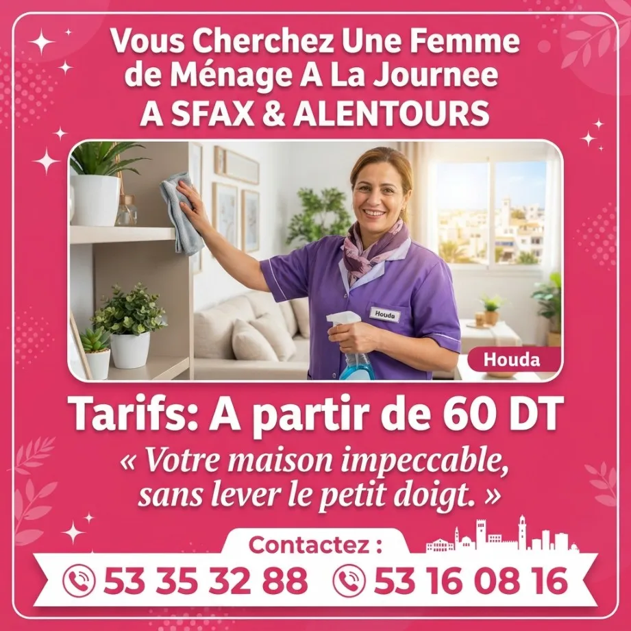 femme de menage par jour sfax