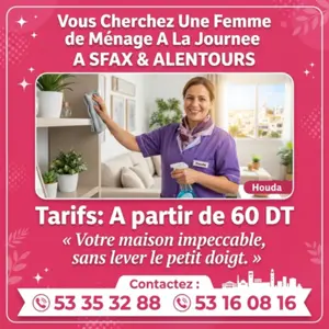 femme de menage par jour sfax